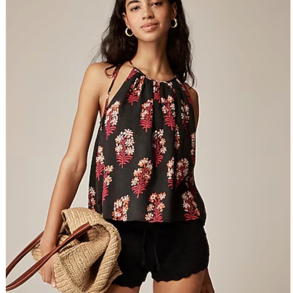NWT J. Crew Tie-shoulder tank top in cocoa block-print cotton voile size XS - Picture 5 of 5